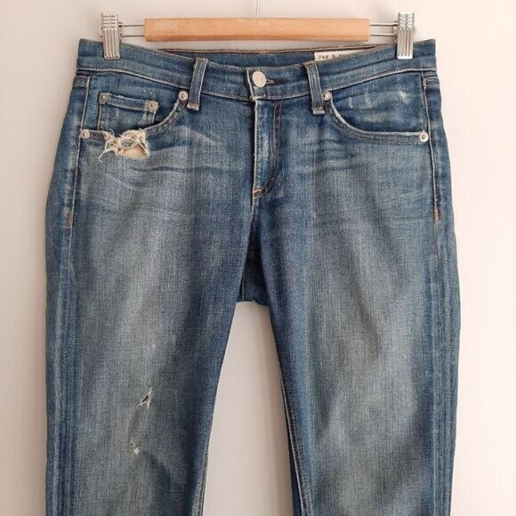 RAG & BONE \ Mid-Rise Skinny Destroyed Blue Jeans Sz 26 - Picture 2 of 16